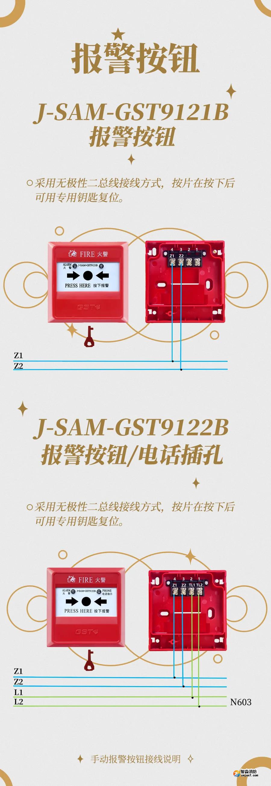 海灣火災(zāi)自動(dòng)報(bào)警系統(tǒng)技術(shù)指導(dǎo)——GST9121B手動(dòng)報(bào)警按鈕接線說明