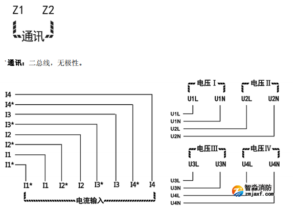 海灣GST-DJ-D44C交流單相電壓電流傳感器（四路電壓、四路電流）安裝接線端子說(shuō)明