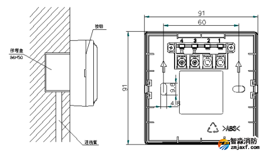 海灣J-SAM-GST9121B手動火災報警按鈕預埋盒